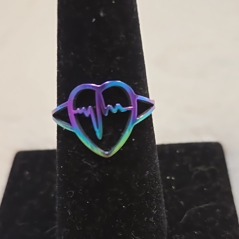 Blue and Purple Heartbeat Ring with Iridescent Finish